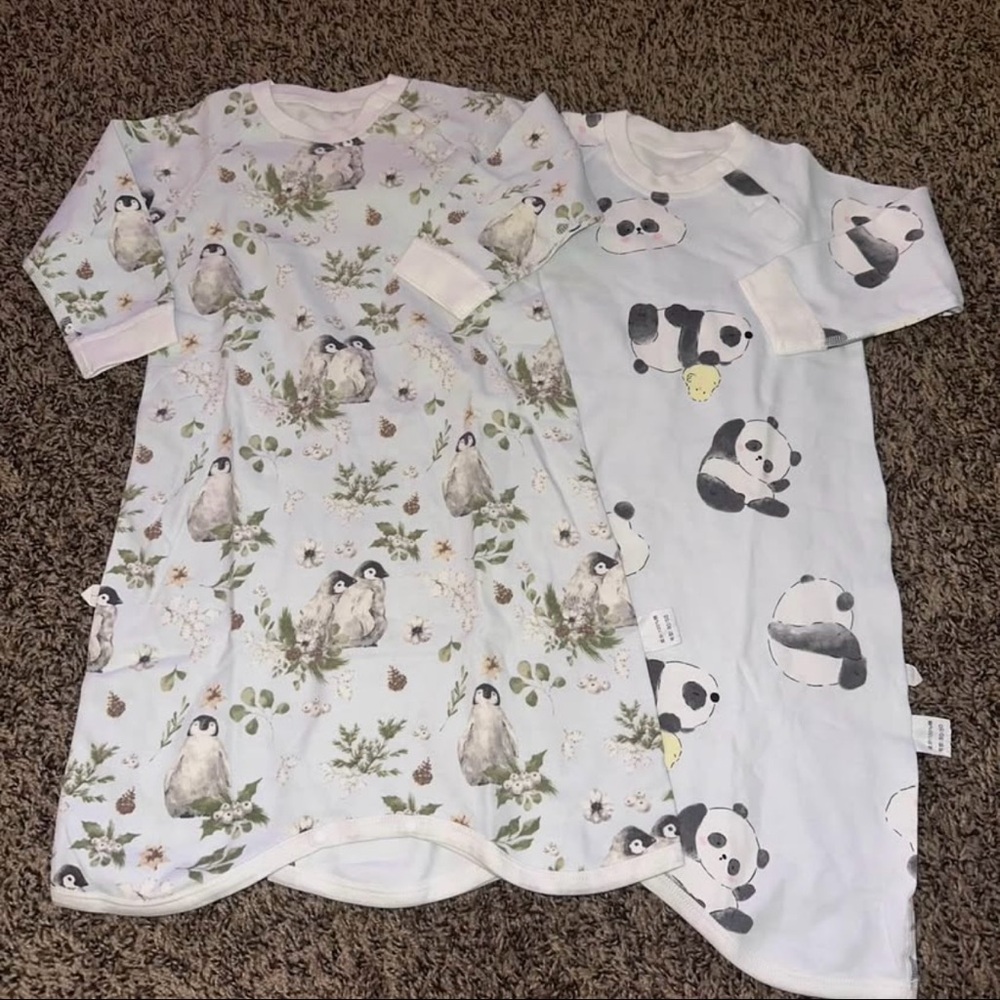 Cozy White and Gray Sleep Sacks with Panda Design NWOT 6-12 months